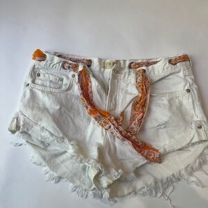We The Free White Jean Shorts with Orange Details